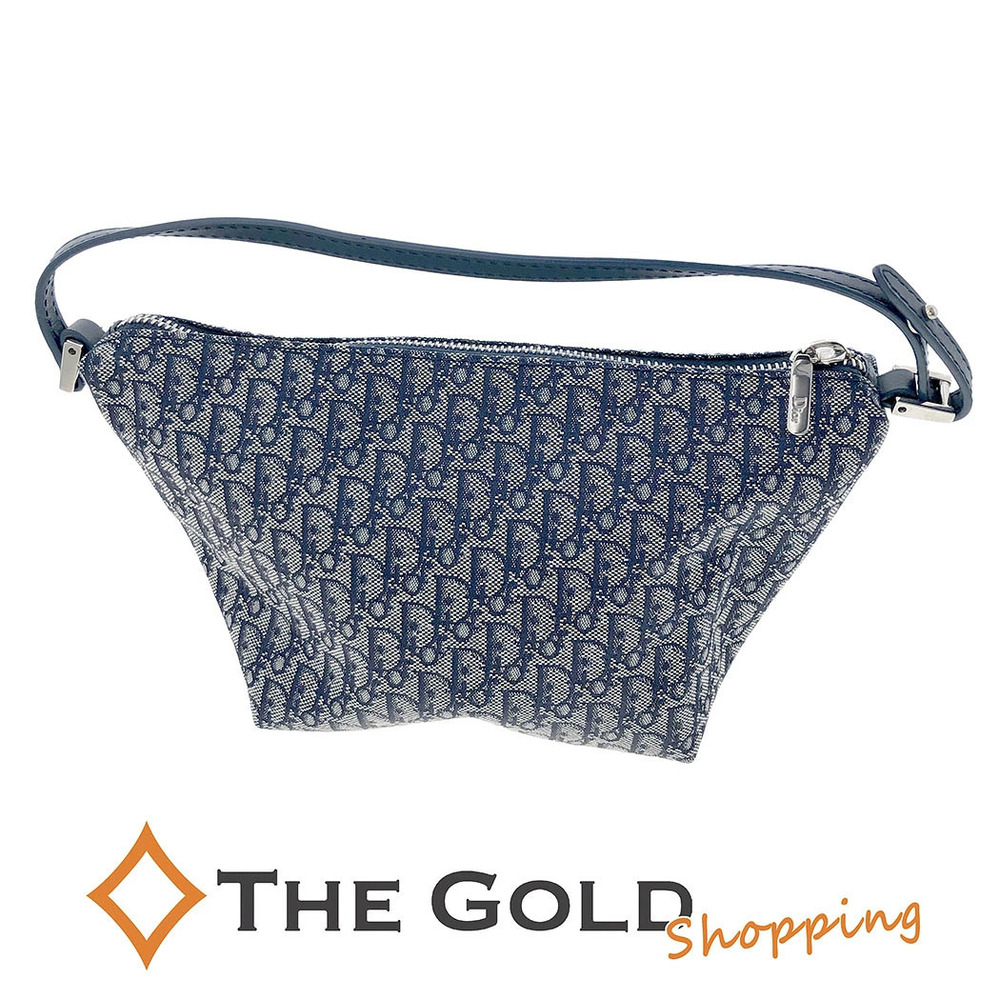 Christian Dior Accessory Pouch Trotter Canvas Handbag Navy Blue